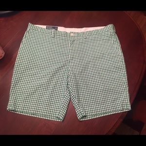 Men’s Polo flat front Green gingham walking shorts